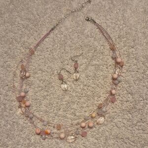 Elegant Pink and SILVERBeaded Necklace and Earring Set